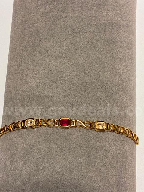 7” Ladies Infinity Ruby CZ  Bracelet 24K Real Gold Plated