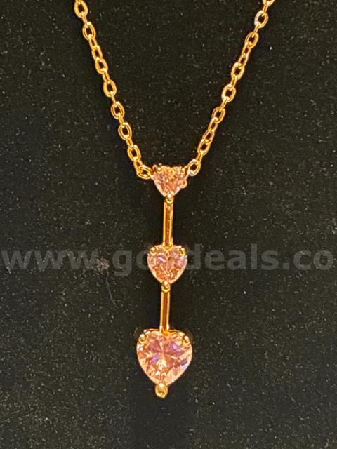 Ladies Blush Pink CZ Heart Pendant W/ 18” Dainty Necklace 24K Real Gold Plated