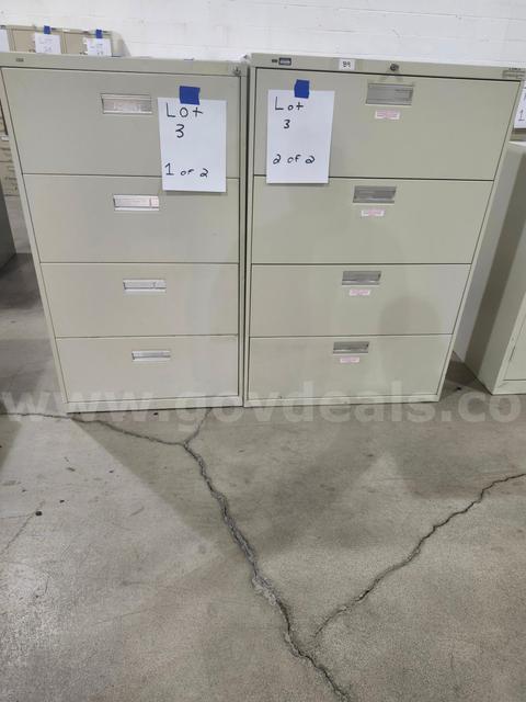 Lot of 2 - 4-Drawer File Cabinets (NO KEYS) 30"x51x18.5" & 36"x53x19"