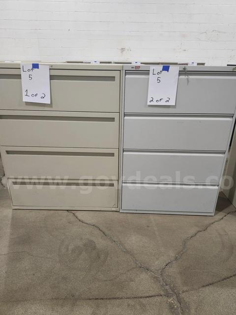 Lot of 2 - 4 Drawer Filing Cabinets (NO KEYS) 42"x53"x19" & 36"x53"x19"