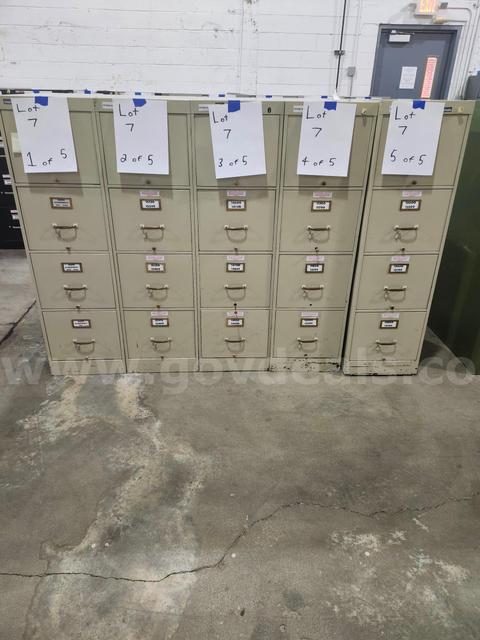 Lot of 5 - 4-Drawer Filing Cabinets (NO KEYS) 15"x52"x27"