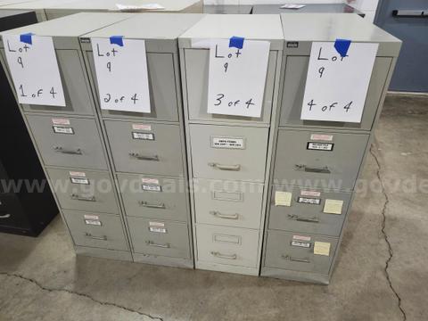 Lot of 4 - 4 Drawer Filing Cabinets (NO KEYS) 15"x52"x27"