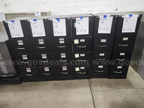 Lot of 6 - 4 Drawer Filing Cabinets (NO KEYS) 15"x52"x25"