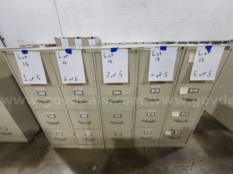 Lot of 5 - 4 Drawer Filing Cabinets (NO KEYS) 15"x52"x26 1/2"