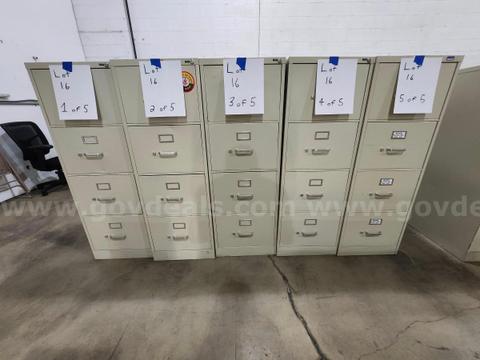Lot of 5 - 4 Drawer Filing Cabinets (NO KEYS) 18"x52"x28 1/2"