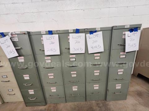 Lot of 5 - 4 Drawer File Cabinets (NO KEYS) 15"x46 3/4"x 28"