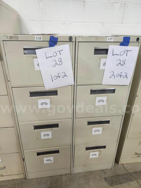 Lot of 2 - 4 Drawer Filing Cabinets (NO KEYS) 18"x28"x52"