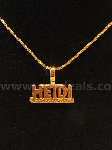 “Heidi” Pendant W/ 20” Small Twisted Cobra Necklace. 24K Real Gold Filled.