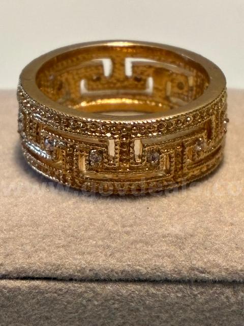 Size 7.5, Greek Key CZ Wedding Band , 24k Real Gold Filled