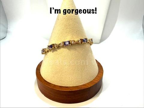 Gorgeous, 8 Inch, CZ Amethyst, Tennis Bracelet, Real 24K Gold Filled