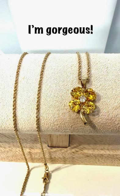 Beautiful, 1MM, 22", Diamond Cut Rope Chain Necklace, W/CZ November Birthstone Flower Pendant, Real 24k Gold Filled