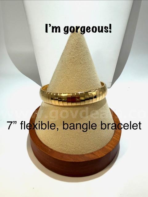 Beautiful, Unique, 7 Inch, Flexible Bangle Bracelet, Real 24k Gold Filled