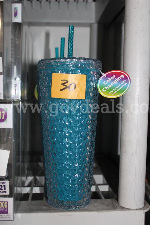Blue Textured Color Changing Tumbler With Straw, lot contains 3 sets. - government surplus lot currently bid at $1 in Garland, TX