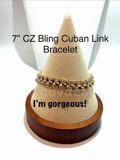 Gorgeous, 7 Inch, CZ Bling Bling Cuban Bracelet, Real 24k Gold Plated