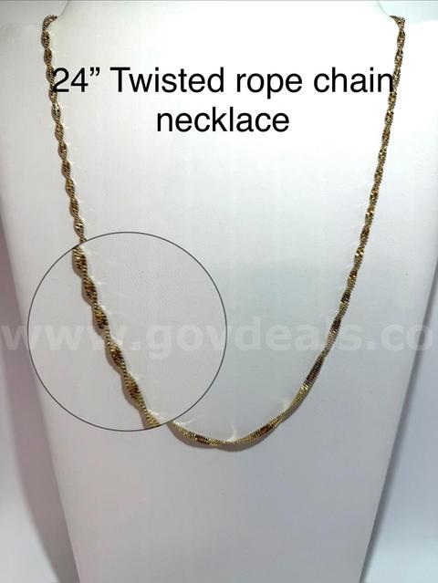 Beautiful, 24 Inch, Twisted Rope Chain Necklace, Real 24k Gold Plated