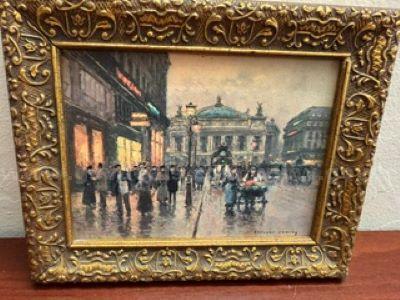 Vintage Painting, Impressionist Scene Paris Street, Scene by Edward Cortez Not authenticated