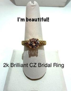 Gorgeous, 2 Carat, CZ, Brilliant Bridal Ring, Size 8, Real 24k Gold Filled