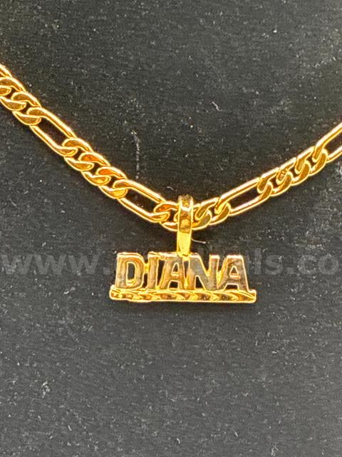 20” Fígaro Necklace W/ “Diana” Pendant 24K Real Gold Plated