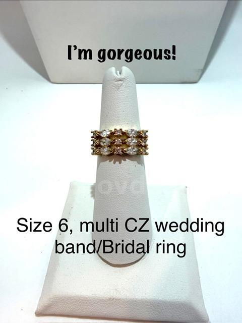 Gorgeous, Size 6, Multi-Stone Wedding Band/Bridal Ring, Real 24k Gold Plated
