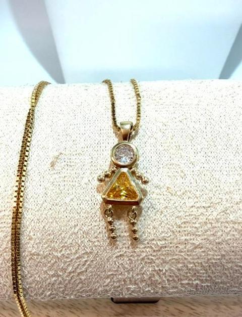 18 Inch, Box Chain Necklace, W/CZ November Birthstone Girl Pendant, Real 24k Gold Plated
