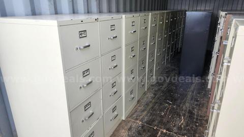 Qty 28 metal filing cabinets (Stored Outside, As-Is) - Buyer Responsible For Loa