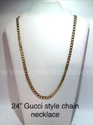 Beautiful, 24 Inch, Gucci Style Chain Necklace, Real 24k Gold Plated