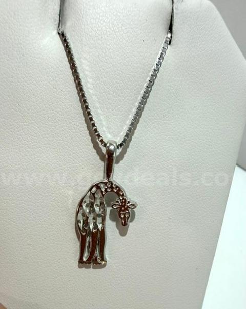 Rhodium Clad (Silver), Box Chain Necklace, W/Giraffe Pendant