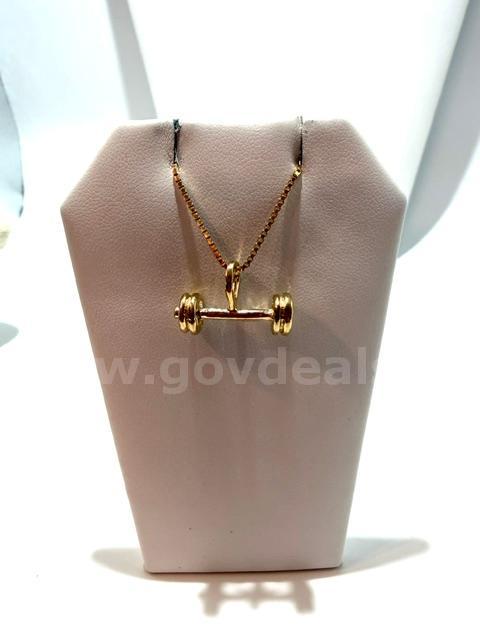 Adorable, 18 Inch, Box Chain Necklace, W/Barbell Pendant, Real 24k Gold Filled
