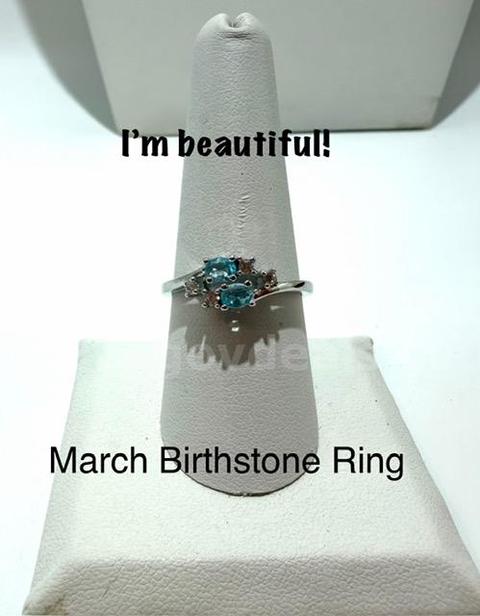 Beautiful, Rhodium Clad (Silver), Size 9, Ladies, CZ March Birthstone Ring