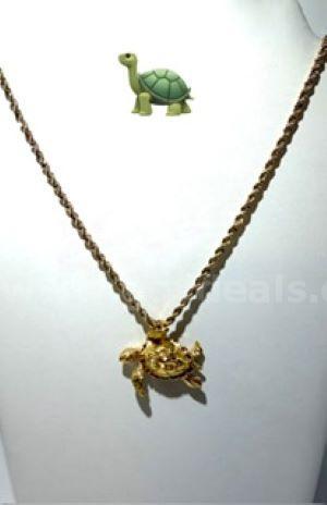 Gorgeous, 4MM, 24”, Diamond Cut, Real 24k Gold Filled, Rope Chain Necklace, W/Large Turtle Pendant