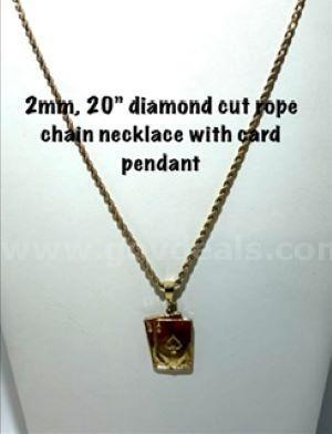 2MM, 20β, Diamond Cut, Real 24k Gold Filled, Rope Chain Necklace W/Card Pendant