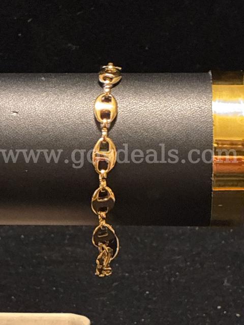 8” Gucci Style Bracelet w/ Heart Link. 24K Real Gold Filled