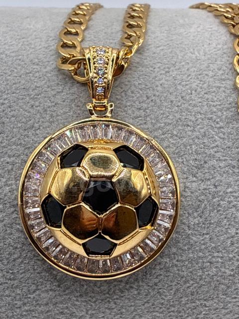 24” Curb Chain Necklace W/CZ Soccer Pendant. 24K Gold Filled FREE SHIPPING W/ BUY IT NOW!!