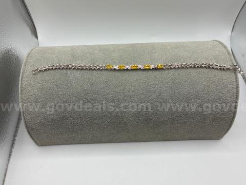 8” Ladies Rhodium Clad (Silver) , CZ Citrine Tennis Bracelet