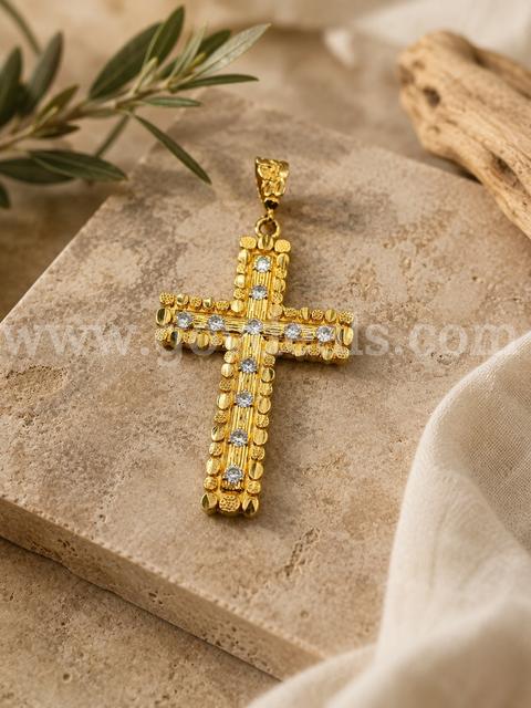 Beautiful Large CZ Nugget Cross Pendant. 24K Real Gold Filled.