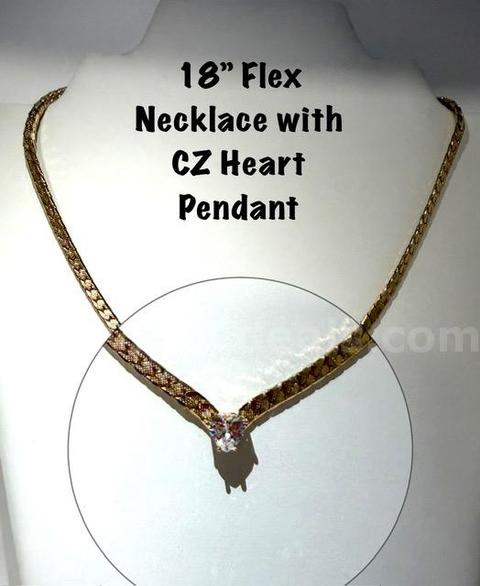 Gorgeous, 18 Inch, Real 24k Gold Filled, Flex Chain Necklace, W/CZ Heart Pendant