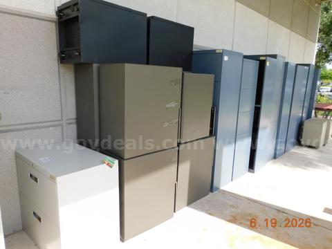 10 five drawer File Cabinets, 1 two drawer cabinet, 8 three drawer under desk cabinets, etc