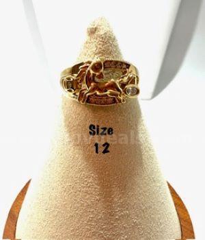 Beautiful, Men's, Size 12, CZ, Real 24k Gold Filled, Horse Ring