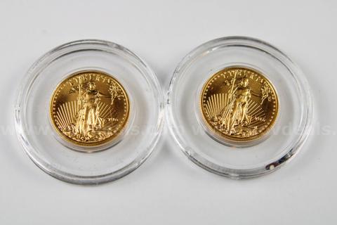 Two U.S. American 2016 1/10th Ounce Gold Eagles