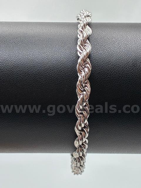8”, 4MM, Diamond Cut Rope Rhodium Clad (Silver) Bracelet