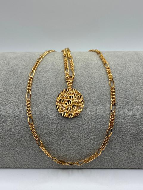 Gorgeous, Real 24k Gold Filled, 22β Figaro Necklace With Nugget Pendant