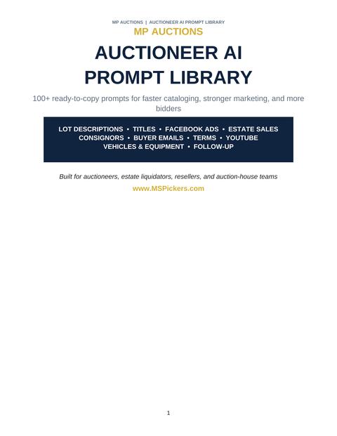 Auctioneer AI Prompt Library — 100+ Ready-to-Use Auction Marketing Prompts