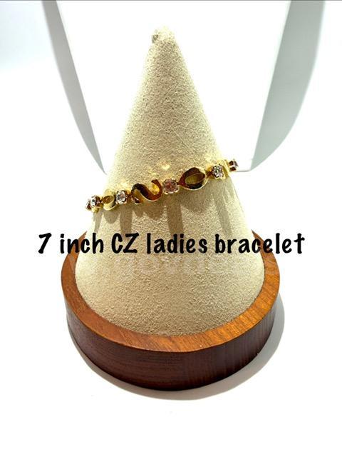 Beautiful, 7 Inch, Ladies, Real 24k Gold Filled, CZ, Bracelet