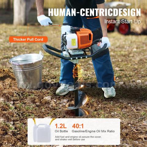 SHIPPING AVAILABLE Post Hole Digger Gas Powered, 63CC 2400W Earth Auger, Gas Auger with 8” Auger Drill(A12-13)