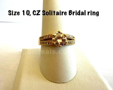 Gorgeous, Ladies, Size 10, Real 24k Gold Filled, CZ, Solitaire Bridal Ring