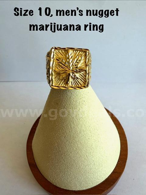 Awesome, Men's, Size 10, Real 24k Gold Filled Nugget Marijuana Ring