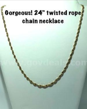 Beautiful, Real 24k Gold Filled, 24 Inch, Twisted Rope Chain Necklace