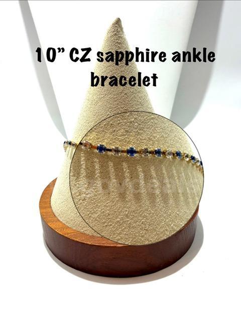 Gorgeous, 10 Inch, Real 24k Gold Filled, CZ, Sapphire Ankle Bracelet