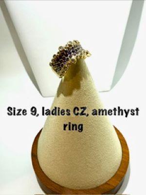 Ladies, Real 24k Gold Filled, Size 9, CZ, Amethyst Ring