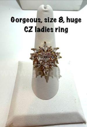 Gorgeous, Ladies, Size 8, Real 24k Gold Filled, Large, CZ, Ring